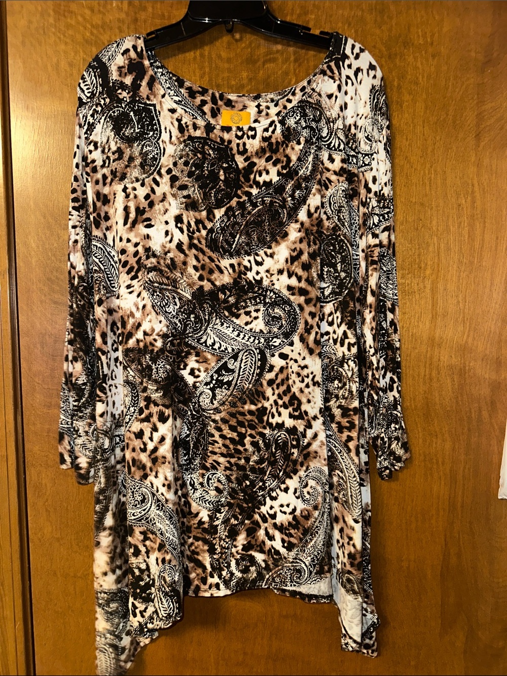 Ruby Rd. Brown Black Paisley & Animal Print Tunic Top